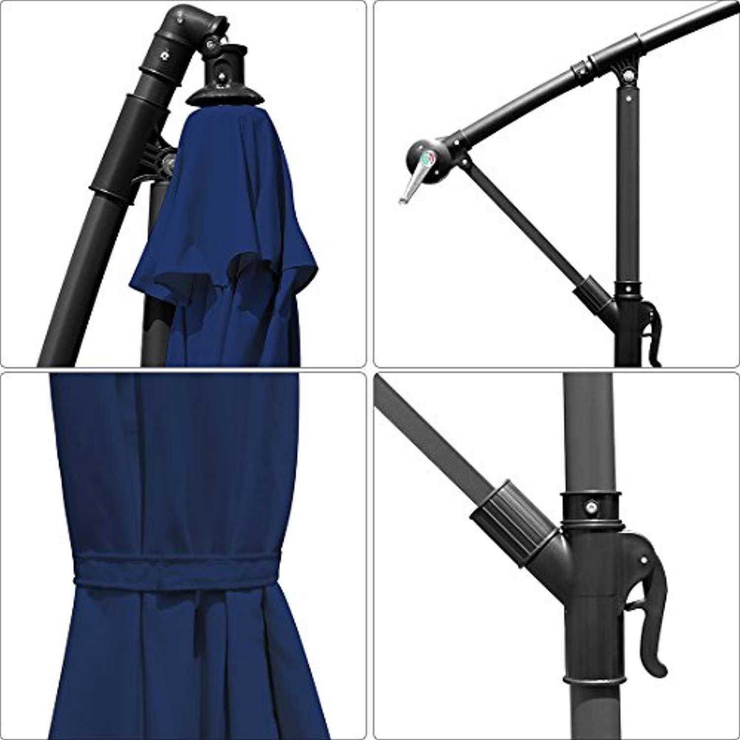 10 ft Offset Cantilever Patio Umbrella with Crank and Cross Base - Navy Blue