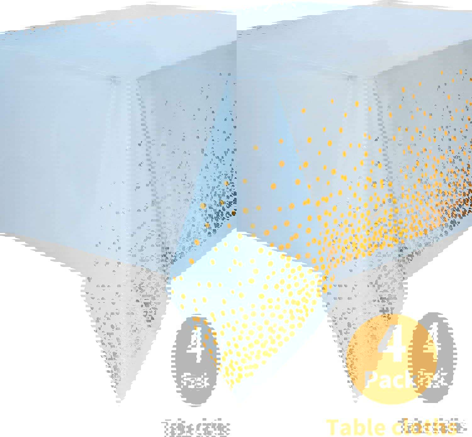 Duocute White Disposable Party Tablecloth with Gold Stamping Dots, 54 x 108 Inches, Pack of 4