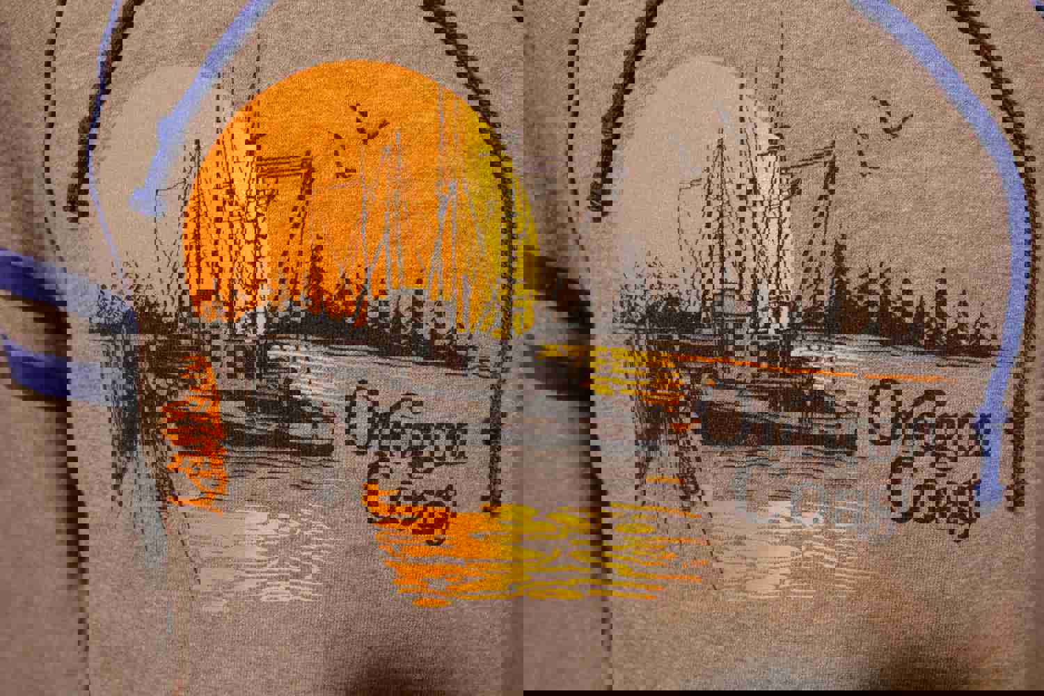 Oregon Coast Striped Vintage Hoodie Sweatshirt - Made in USA 1980s