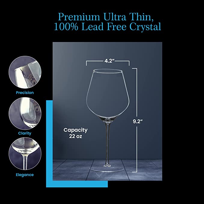 Brookline Wine Glass Italian Style - 100% Lead Free Crystal