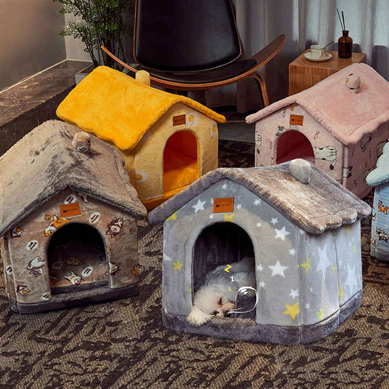 Foldable Dog House Pet Cat Bed Winter Warm Enclosed Cave Sofa