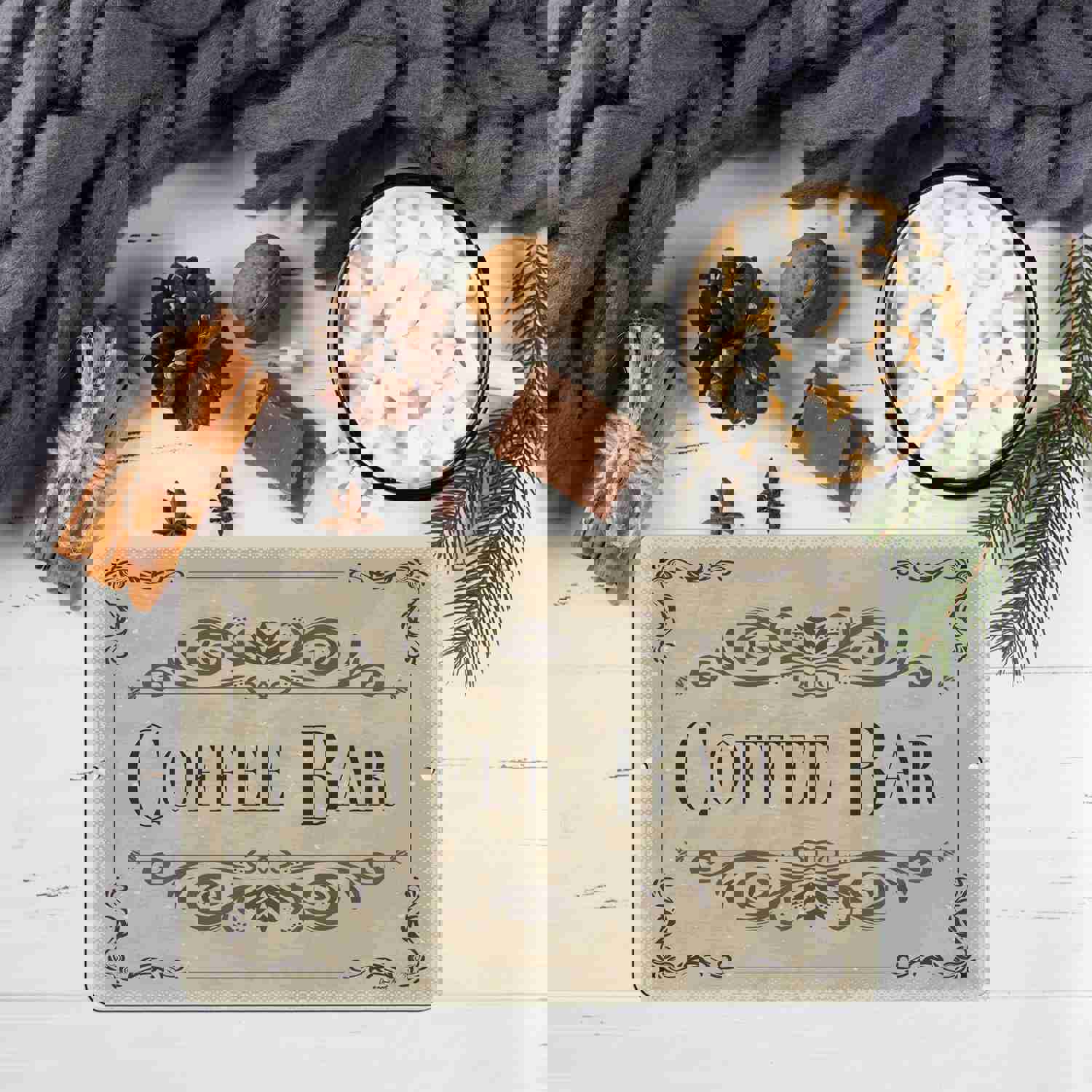 Brown Metal Coffee Bar Sign for Kitchen Decor