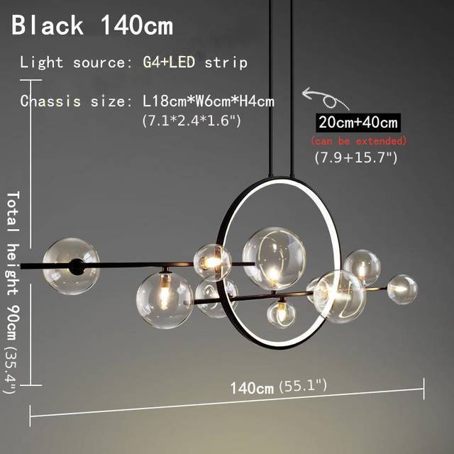 Mirodemi&#xAE; White/Black Glass Bubble LED Chandelier for Dining Room &amp; Kitchen Island
