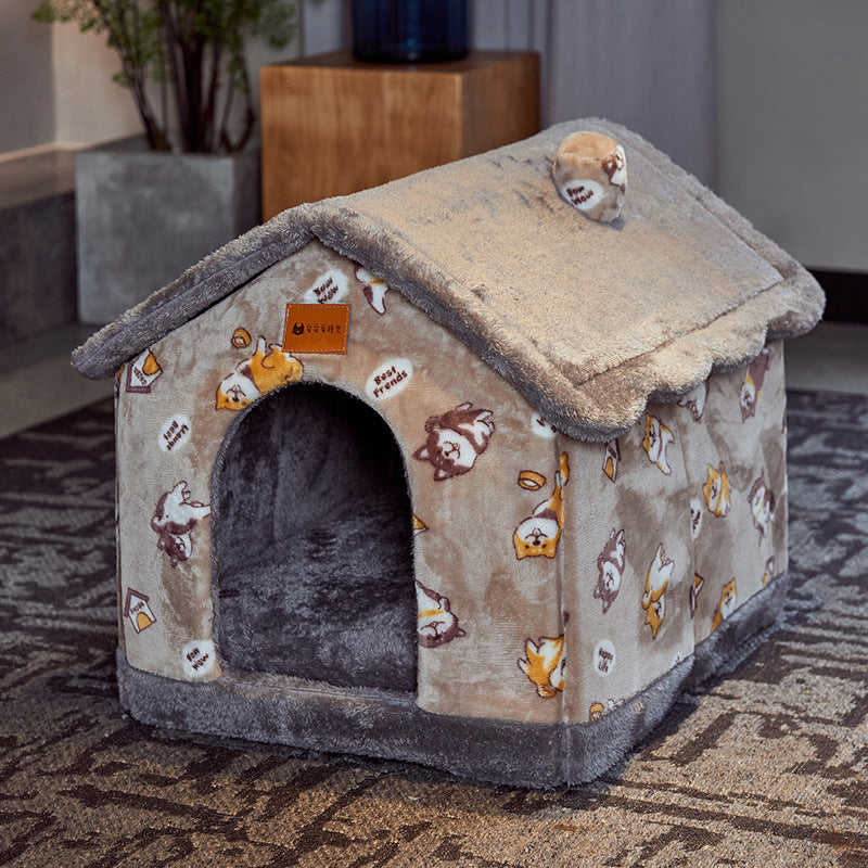 Foldable Dog House Pet Cat Bed Winter Warm Enclosed Cave Sofa