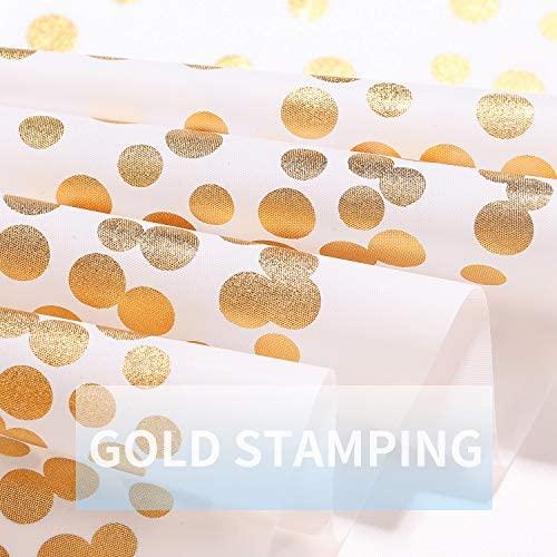 Duocute White Disposable Party Tablecloth with Gold Stamping Dots, 54 x 108 Inches, Pack of 4