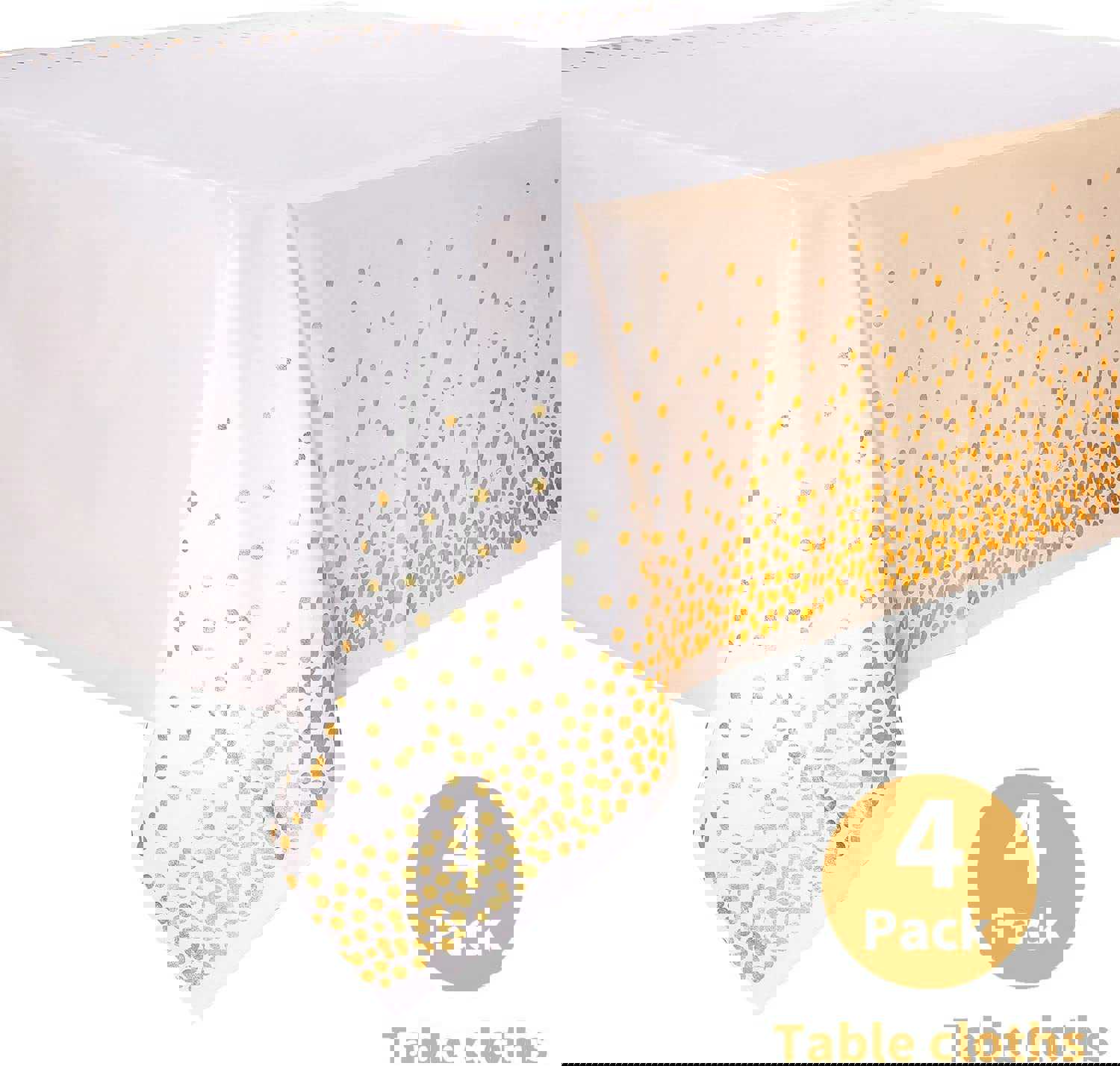 Duocute White Disposable Party Tablecloth with Gold Stamping Dots, 54 x 108 Inches, Pack of 4