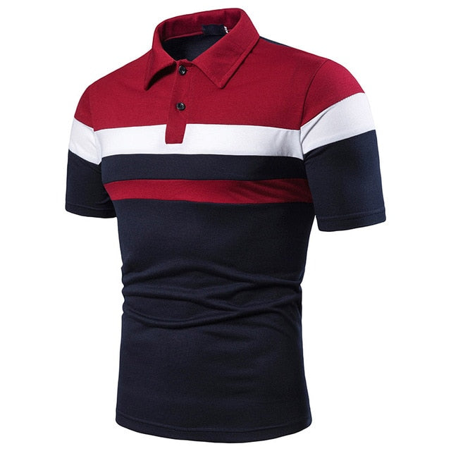 Men's Short Sleeve Polo Shirt - Contrast Color Casual Summer Tops