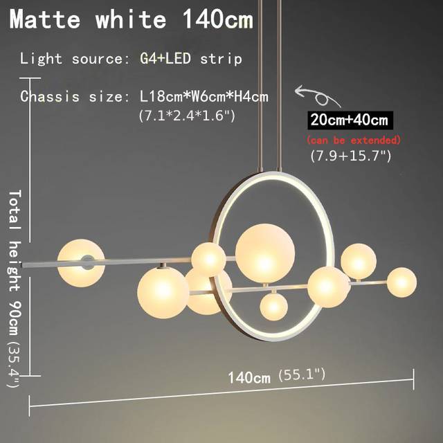 Mirodemi&#xAE; White/Black Glass Bubble LED Chandelier for Dining Room &amp; Kitchen Island