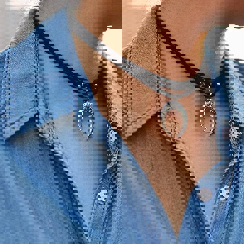 DoreenBeads Trendy Choker Necklace For Men - Gold Half Moon Pendant Black Rope Necklace