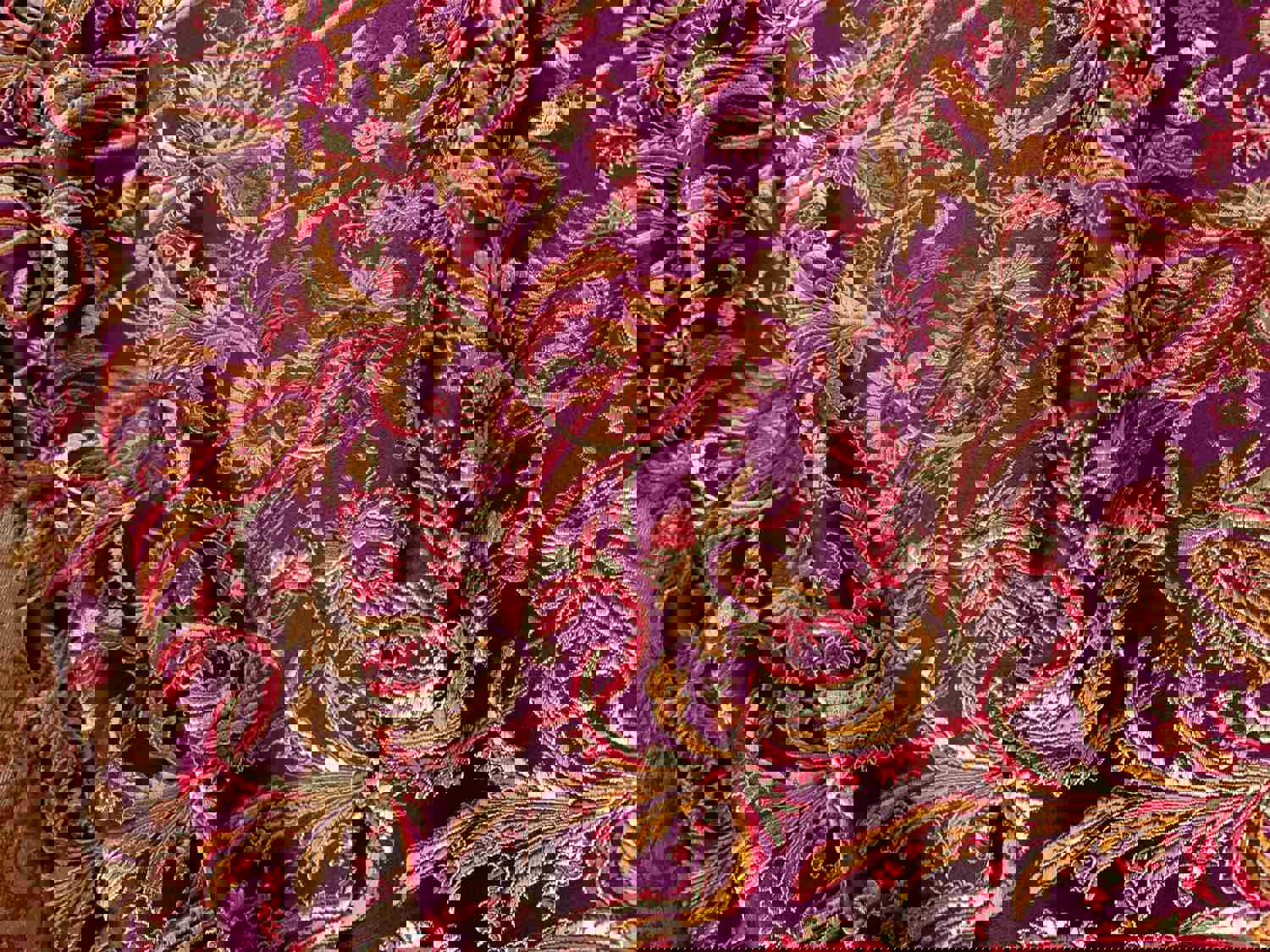 Wine Red & Gold Paisley Silk Brocade Fabric