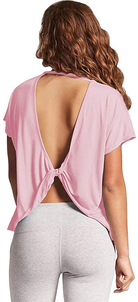 Mippo Open Back Workout Tops for Women - Stylish Short Sleeve Gym Shirts