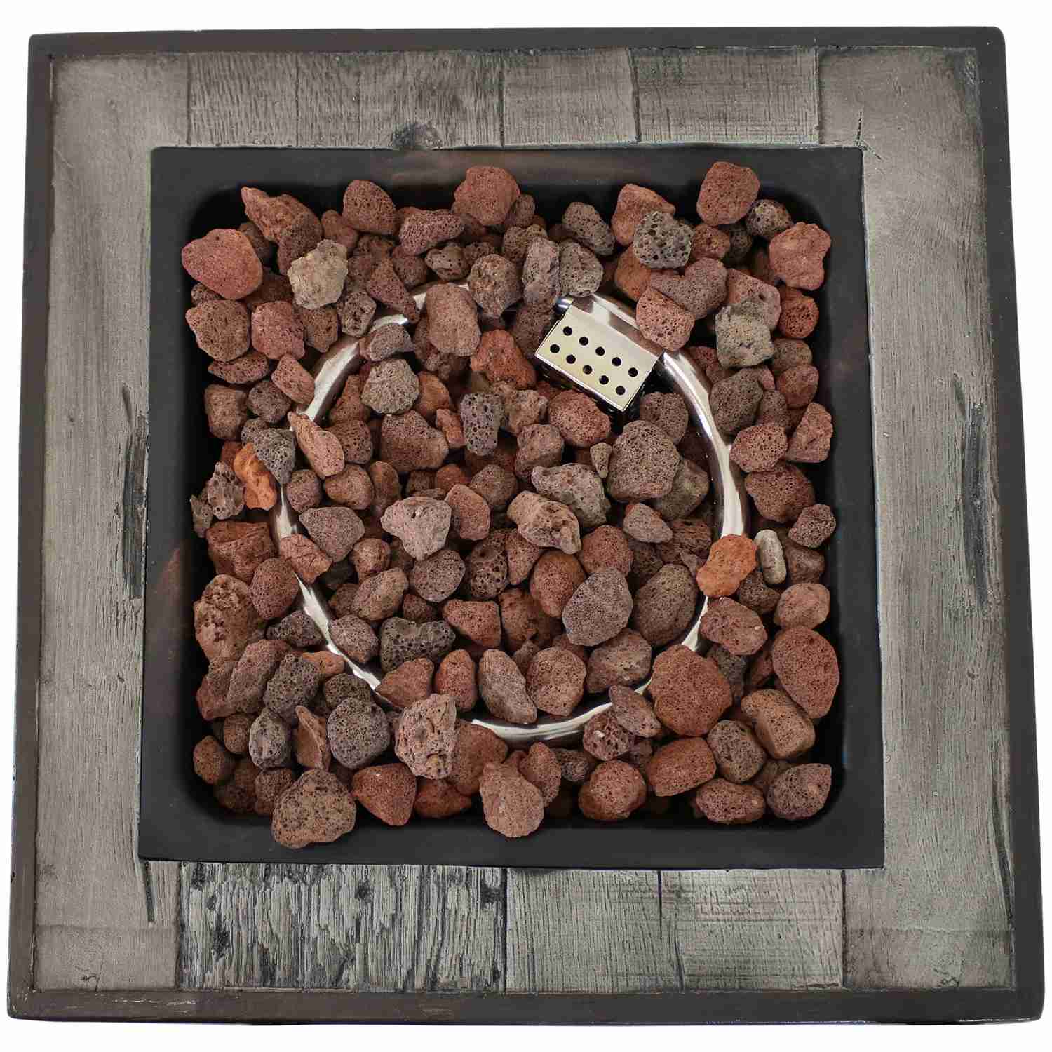 Sunnydaze Square Outdoor Propane Gas Fire Pit Table with Weathered Wood Look, 25 Inches Tall