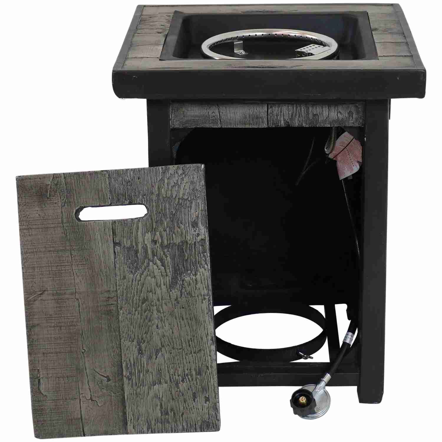 Sunnydaze Square Outdoor Propane Gas Fire Pit Table with Weathered Wood Look, 25 Inches Tall