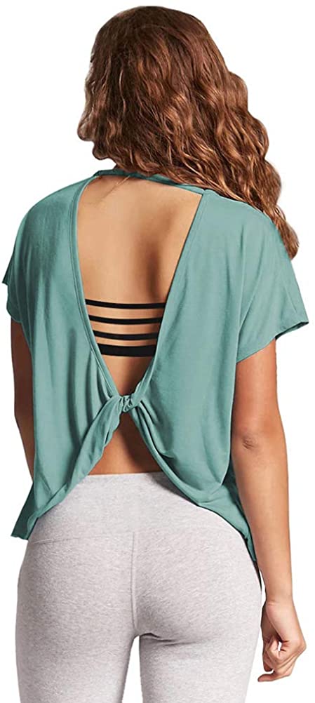 Mippo Open Back Workout Tops for Women - Stylish Short Sleeve Gym Shirts