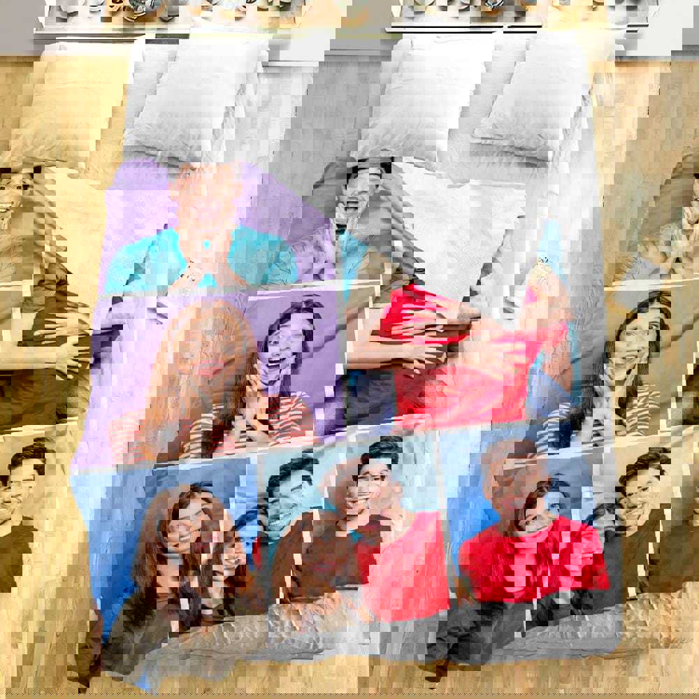 Custom Engraved Photo Collage Blanket - Soft Flannel Throw Blanket for Couples Anniversary Gift