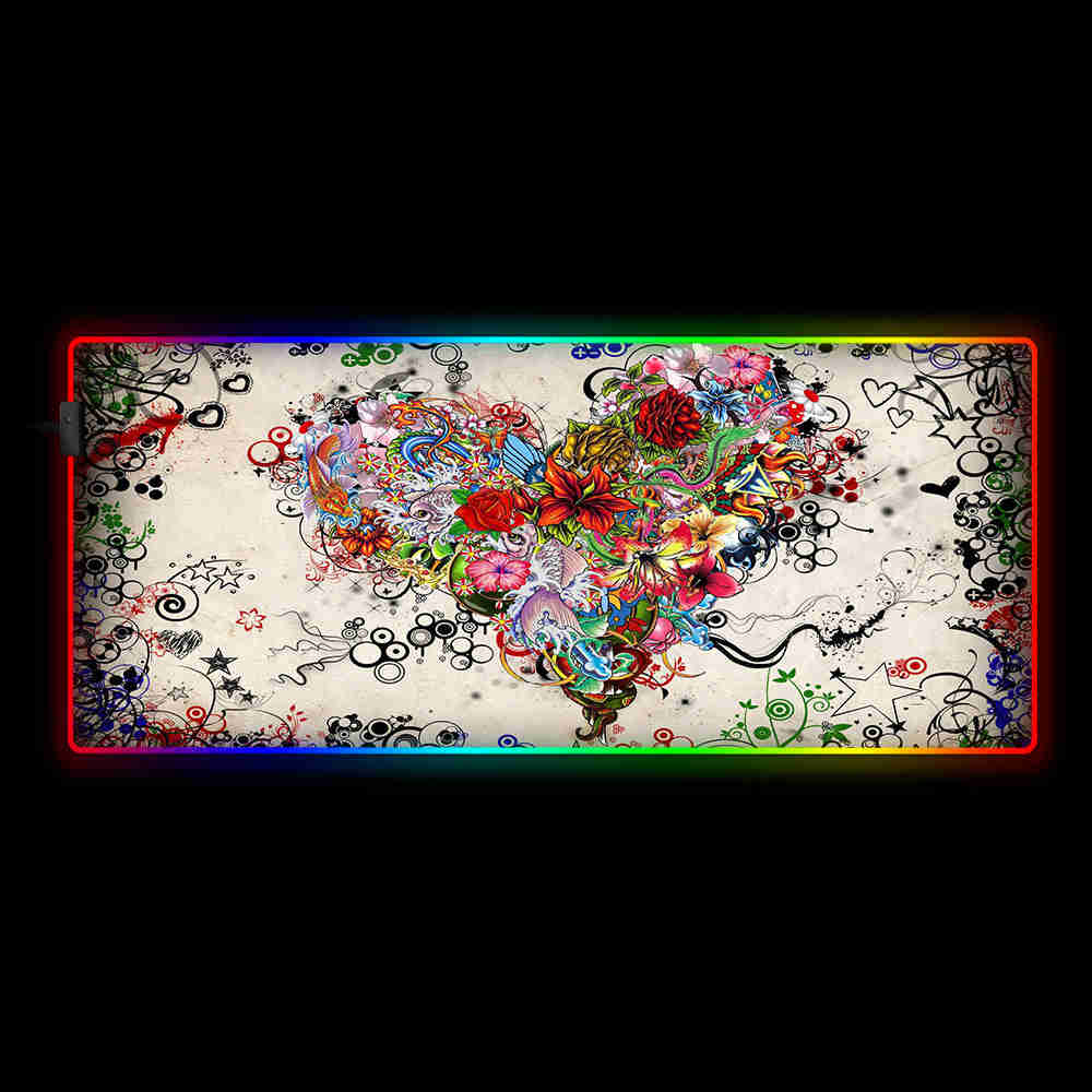 Floral Heart Design RGB Gaming Mouse Pad with LED Light Modes