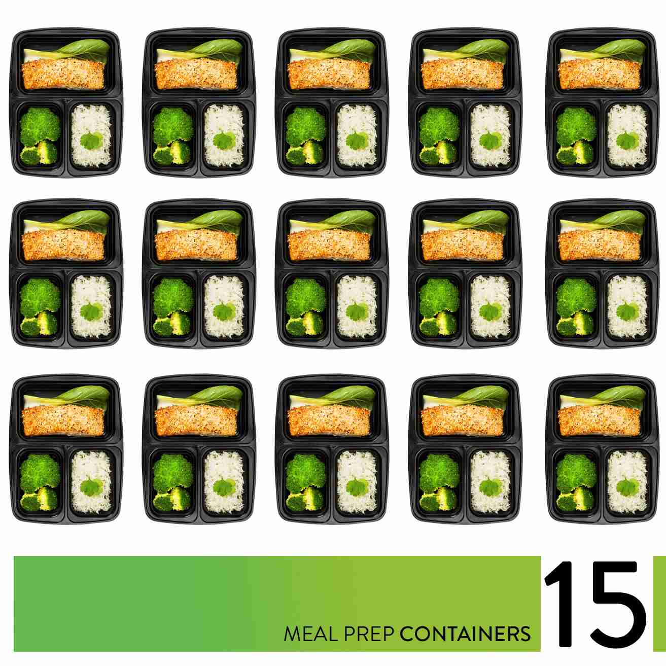 Meal Prep Containers 3 Compartment - Reusable Bento Lunch Box [15 Pack]