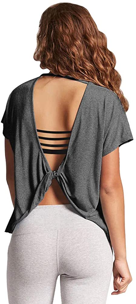 Mippo Open Back Workout Tops for Women - Stylish Short Sleeve Gym Shirts