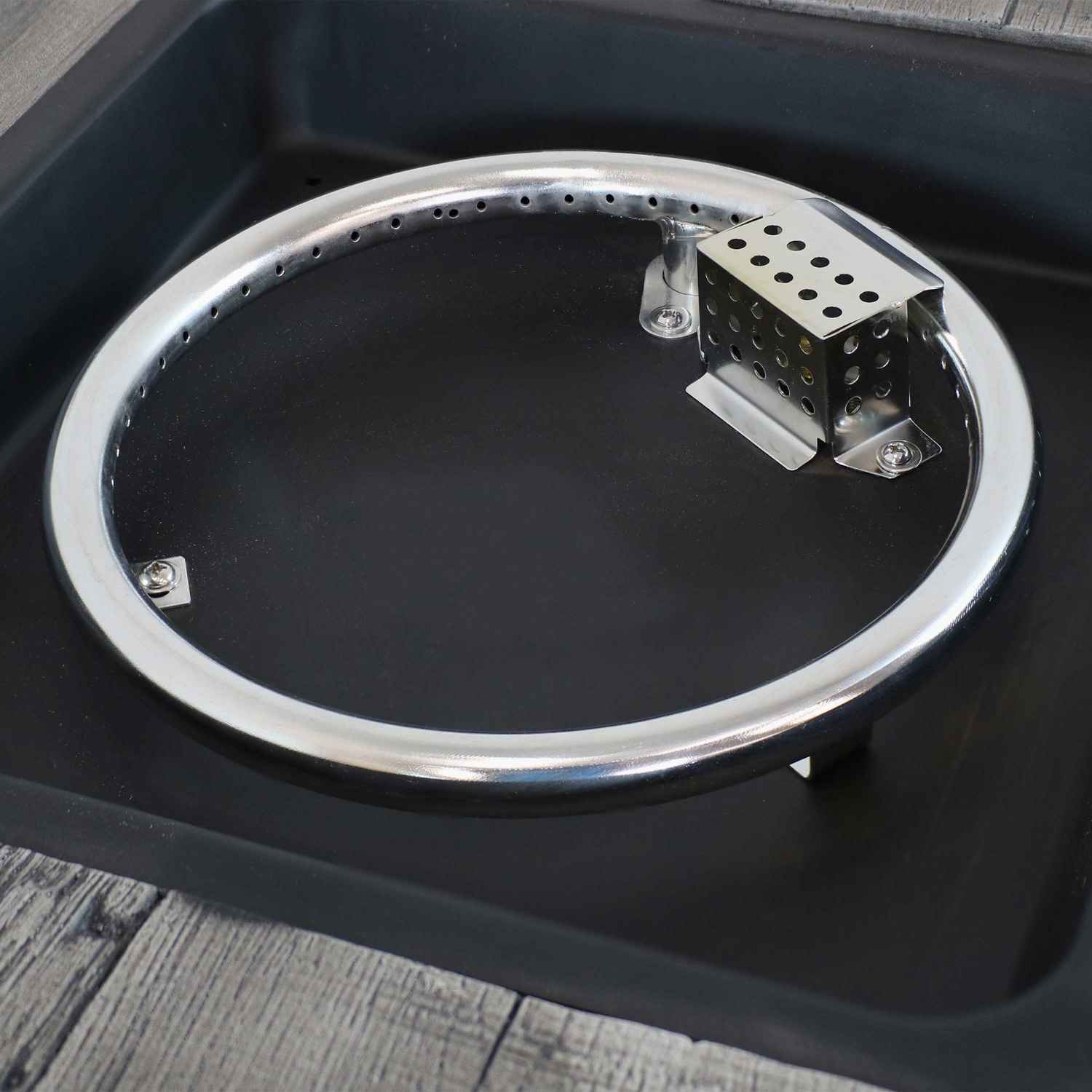 Sunnydaze Square Outdoor Propane Gas Fire Pit Table with Weathered Wood Look, 25 Inches Tall