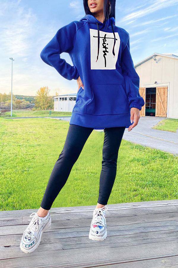 Faith Letters Print Loose Casual Long Sleeve Hoodie