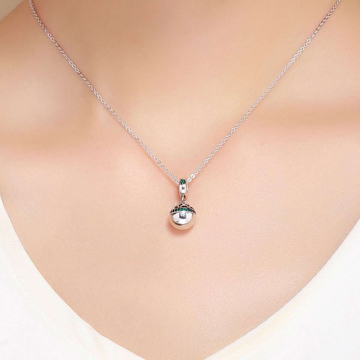 Sterling 925 Silver Hollow Round Box Green Pendant for Pandora & European Charm Bracelets