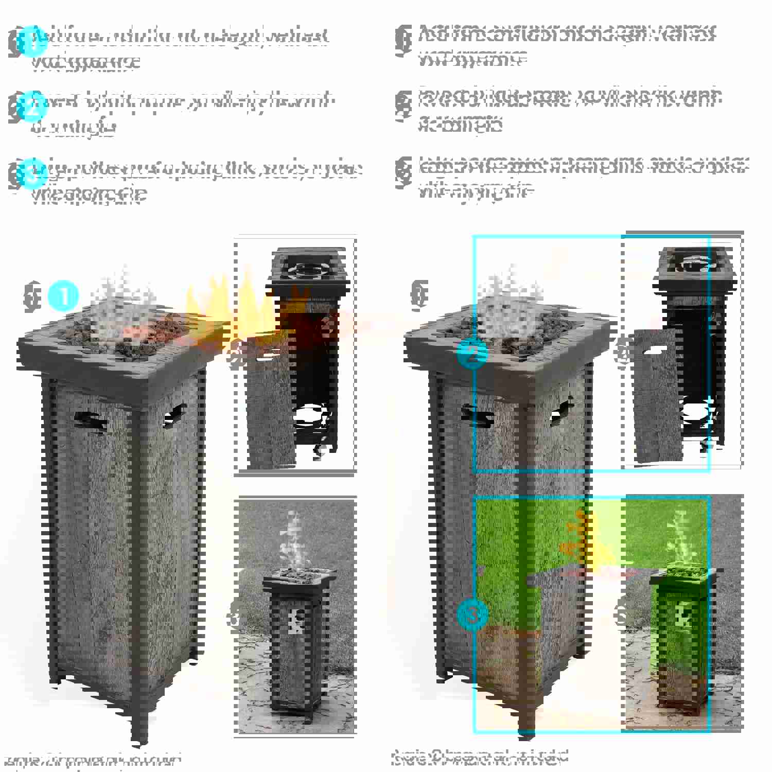 Sunnydaze Square Outdoor Propane Gas Fire Pit Table with Weathered Wood Look, 25 Inches Tall