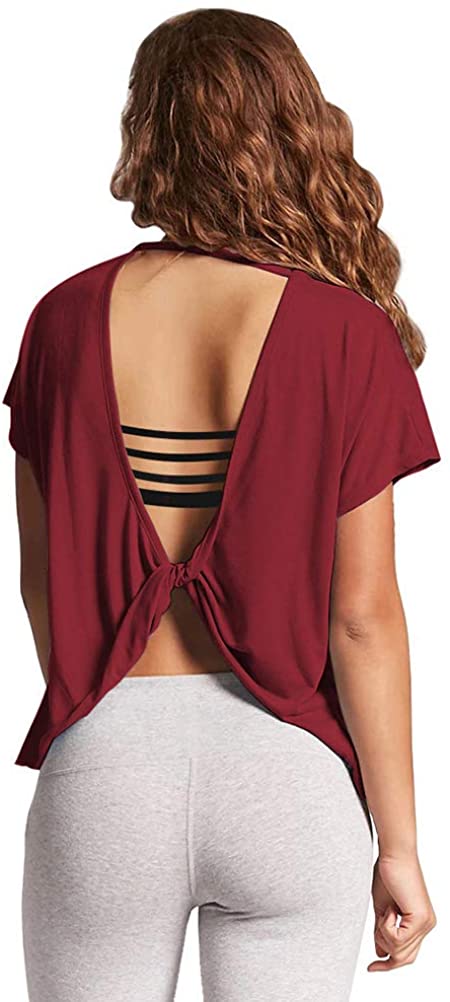 Mippo Open Back Workout Tops for Women - Stylish Short Sleeve Gym Shirts