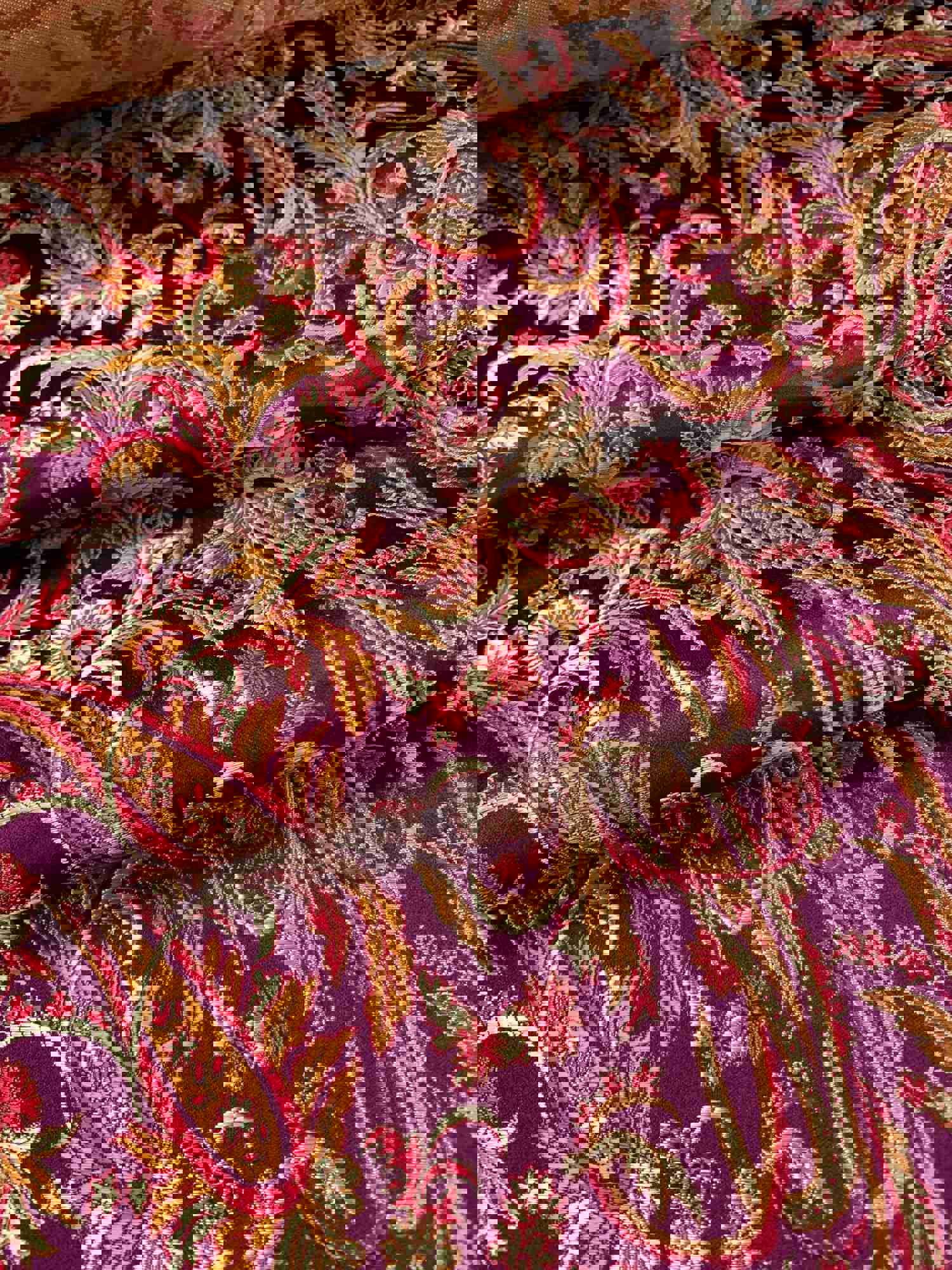 Wine Red & Gold Paisley Silk Brocade Fabric