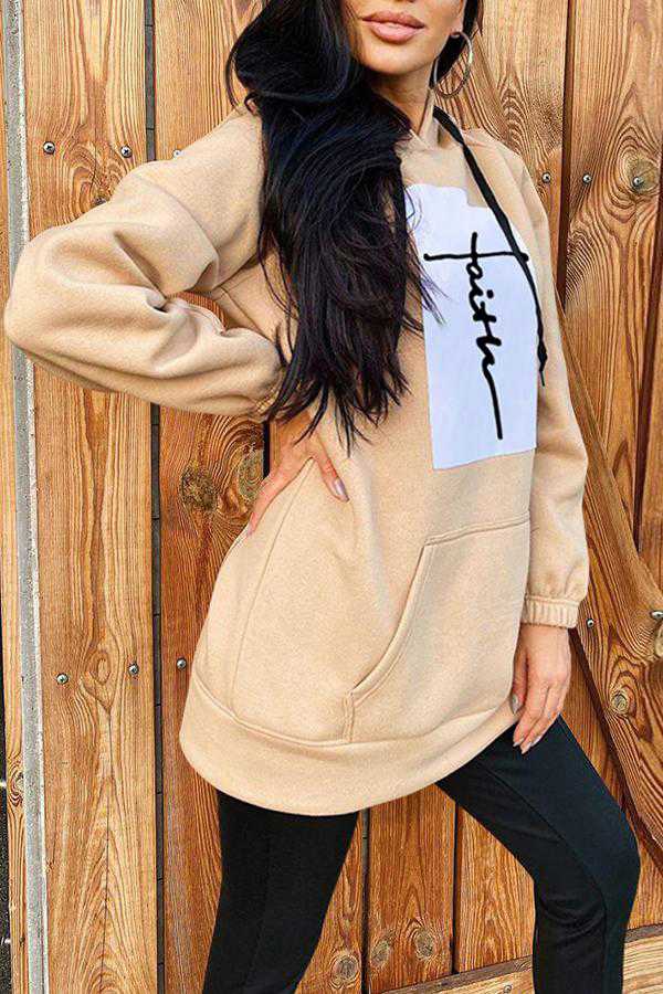 Faith Letters Print Loose Casual Long Sleeve Hoodie