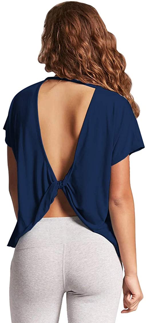 Mippo Open Back Workout Tops for Women - Stylish Short Sleeve Gym Shirts