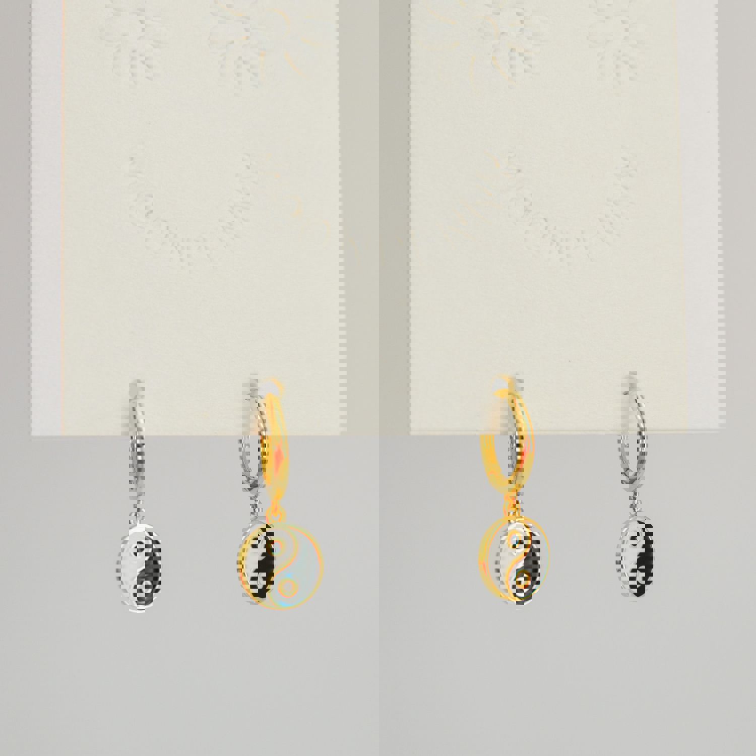 Balanced Hoops | Cream Black - 14K Gold Plated Huggie Earrings with Enamel Charm