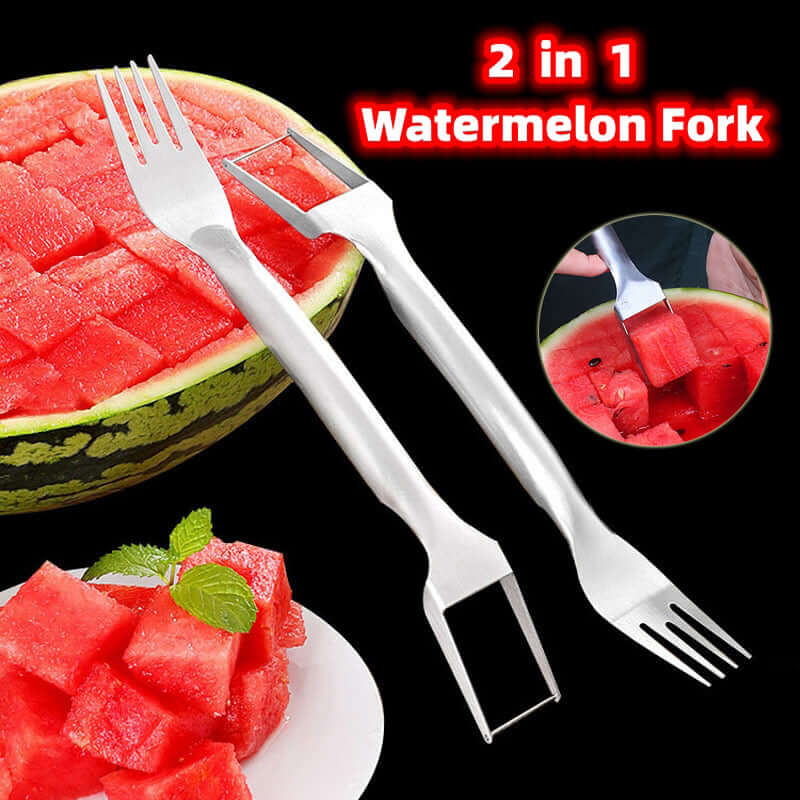 2 In 1 Watermelon Fork Slicer - Stainless Steel Multi-purpose Kitchen Tool