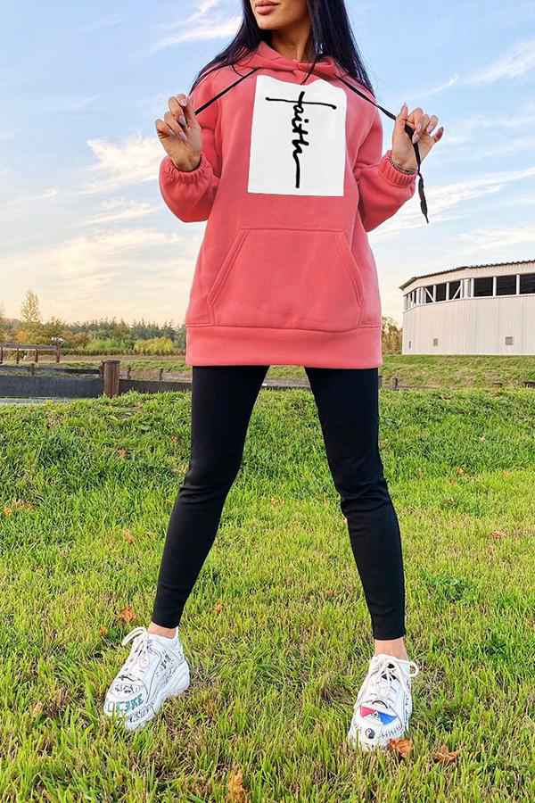 Faith Letters Print Loose Casual Long Sleeve Hoodie