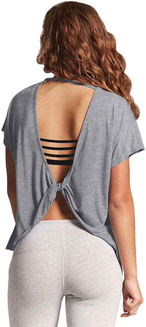 Mippo Open Back Workout Tops for Women - Stylish Short Sleeve Gym Shirts