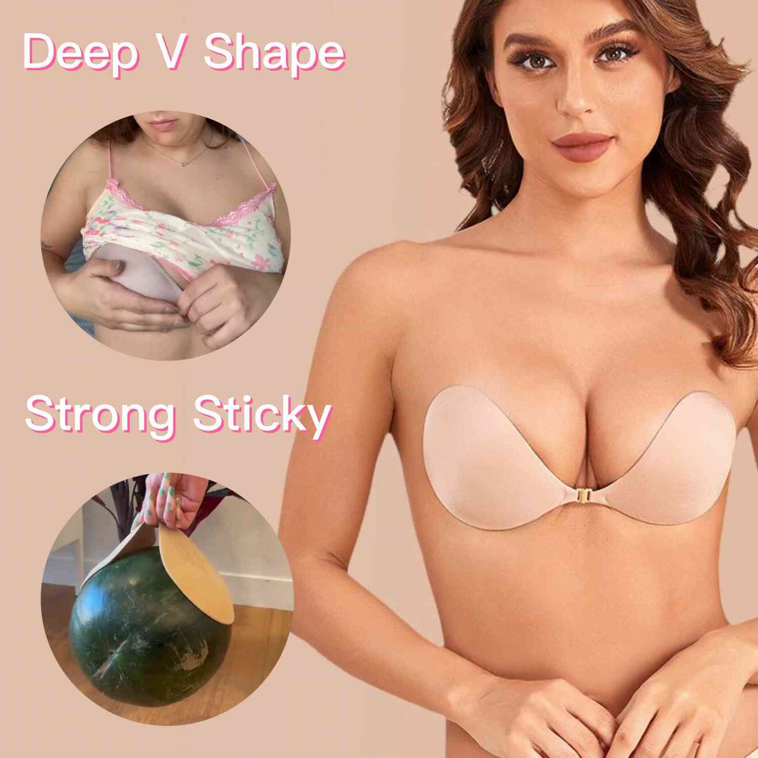 LauraCollection® Adhesive Invisible Reusable Push Up Bra - Buy 1 Get 1 Free - Nude