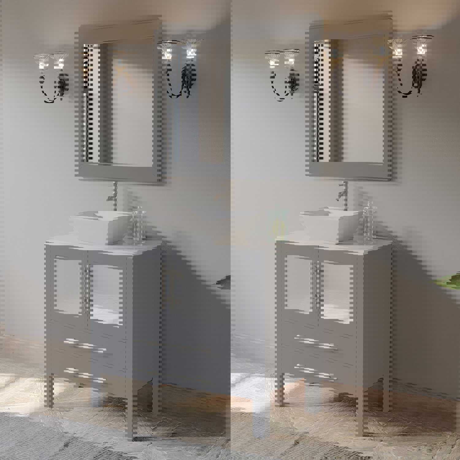 Cambridge Plumbing 36 Inch Gray Wood and Porcelain Vessel Sink Vanity Set