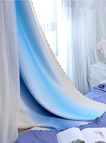 Yancorp Room Darkening Light Blocking Blue Beige Curtains with Sheer Lace and Detachable Bow Ties