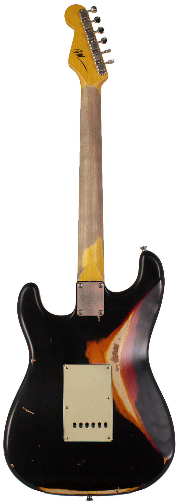 Nash S-63 Guitar, HSS, Black over 3 Tone Sunburst, Heavy Aging