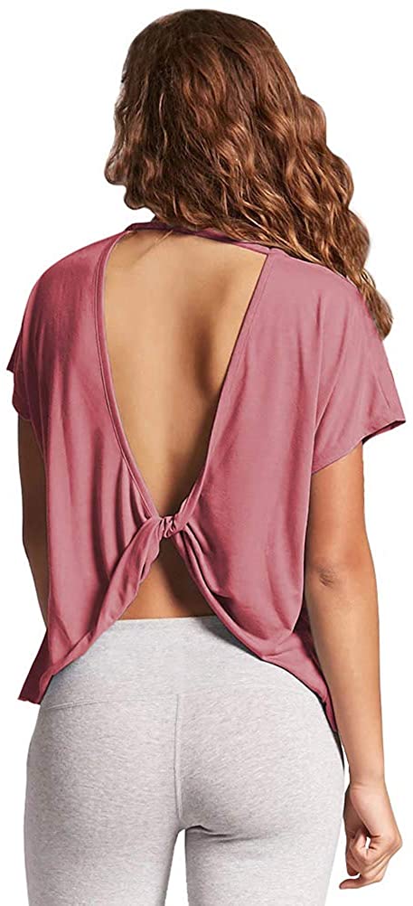 Mippo Open Back Workout Tops for Women - Stylish Short Sleeve Gym Shirts