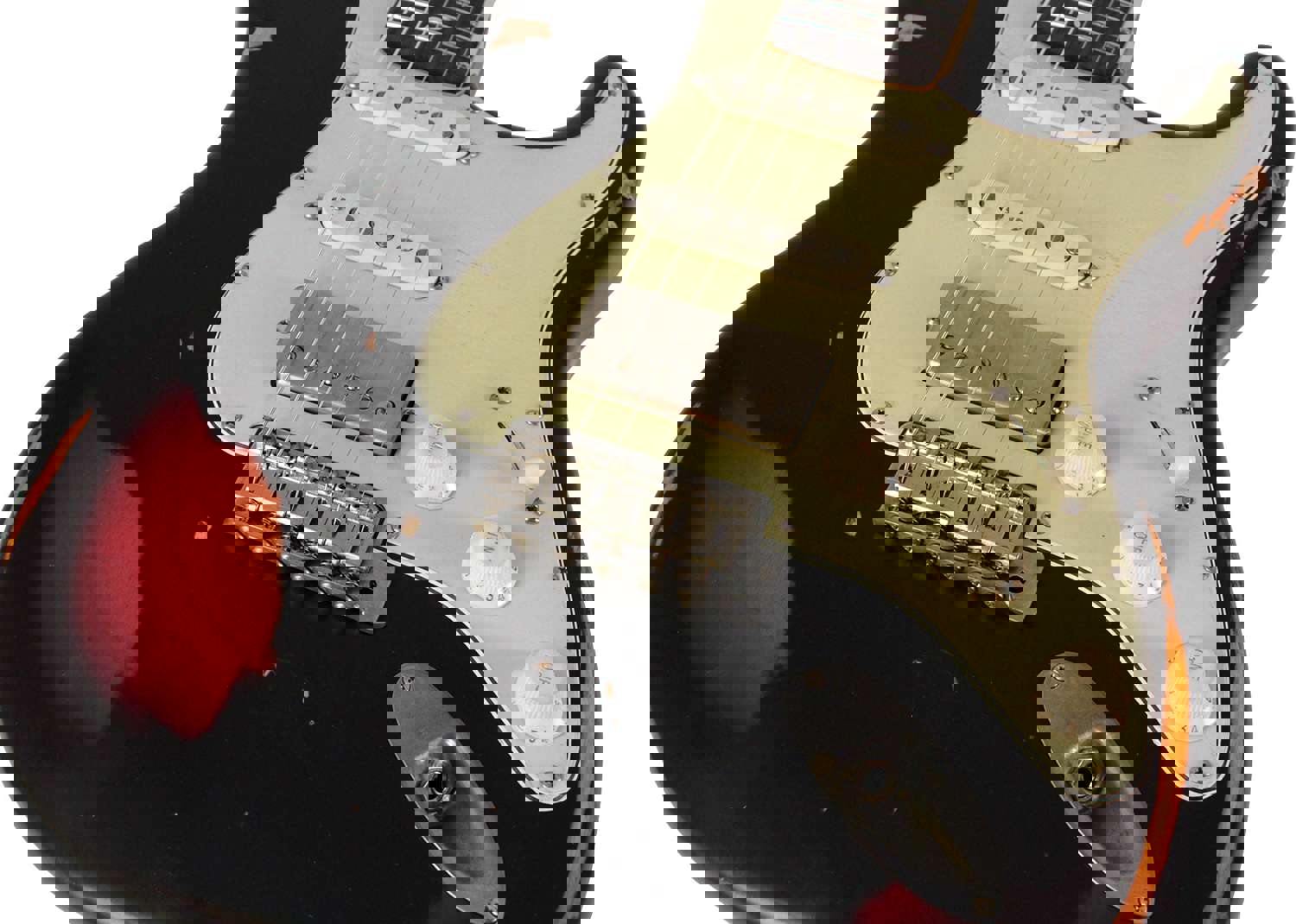 Nash S-63 Guitar, HSS, Black over 3 Tone Sunburst, Heavy Aging