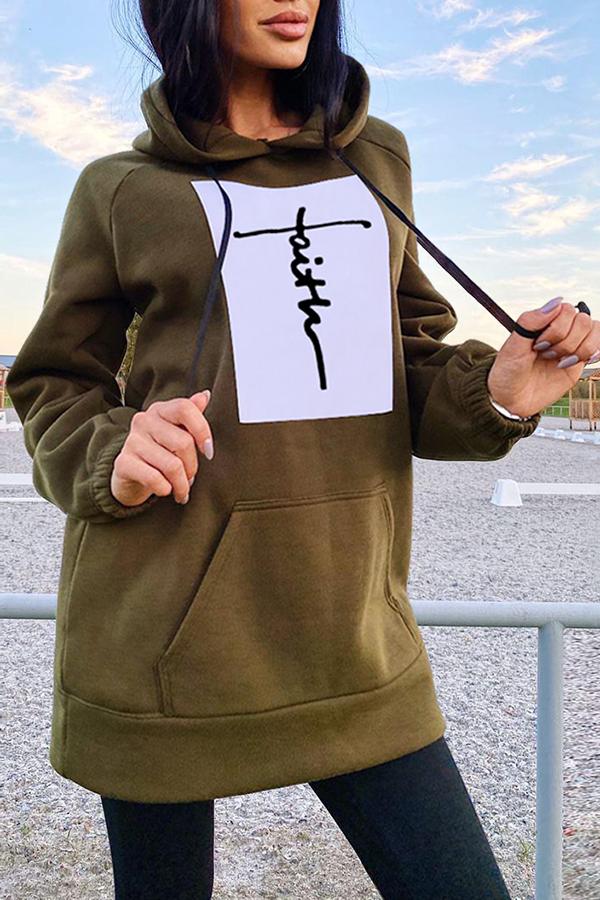 Faith Letters Print Loose Casual Long Sleeve Hoodie