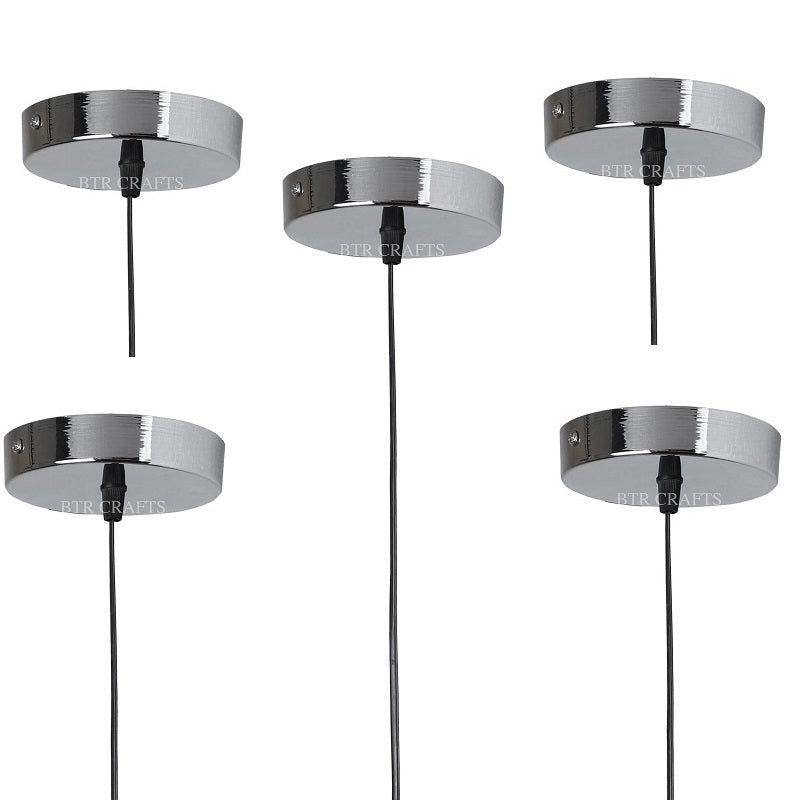 BTR CRAFTS Black & Silver Hanging Lamp Holder Ceiling Canopy, Metal & Chrome / Set of 5
