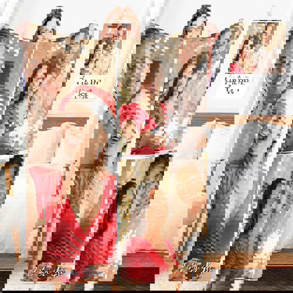 Custom Engraved Photo Collage Blanket - Soft Flannel Throw Blanket for Couples Anniversary Gift