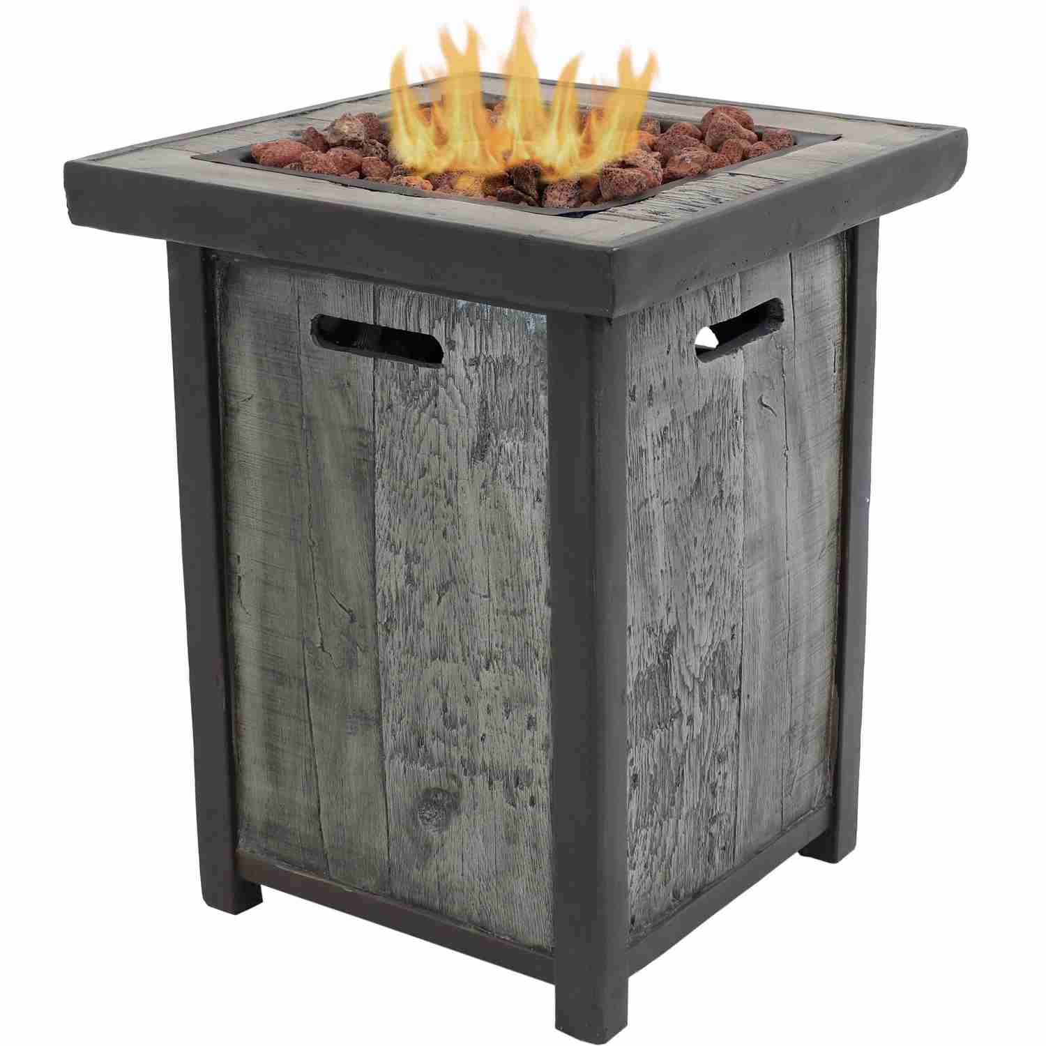 Sunnydaze Square Outdoor Propane Gas Fire Pit Table with Weathered Wood Look, 25 Inches Tall