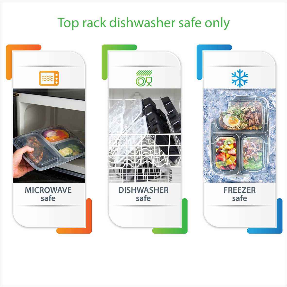 Meal Prep Containers 3 Compartment - Reusable Bento Lunch Box [15 Pack]