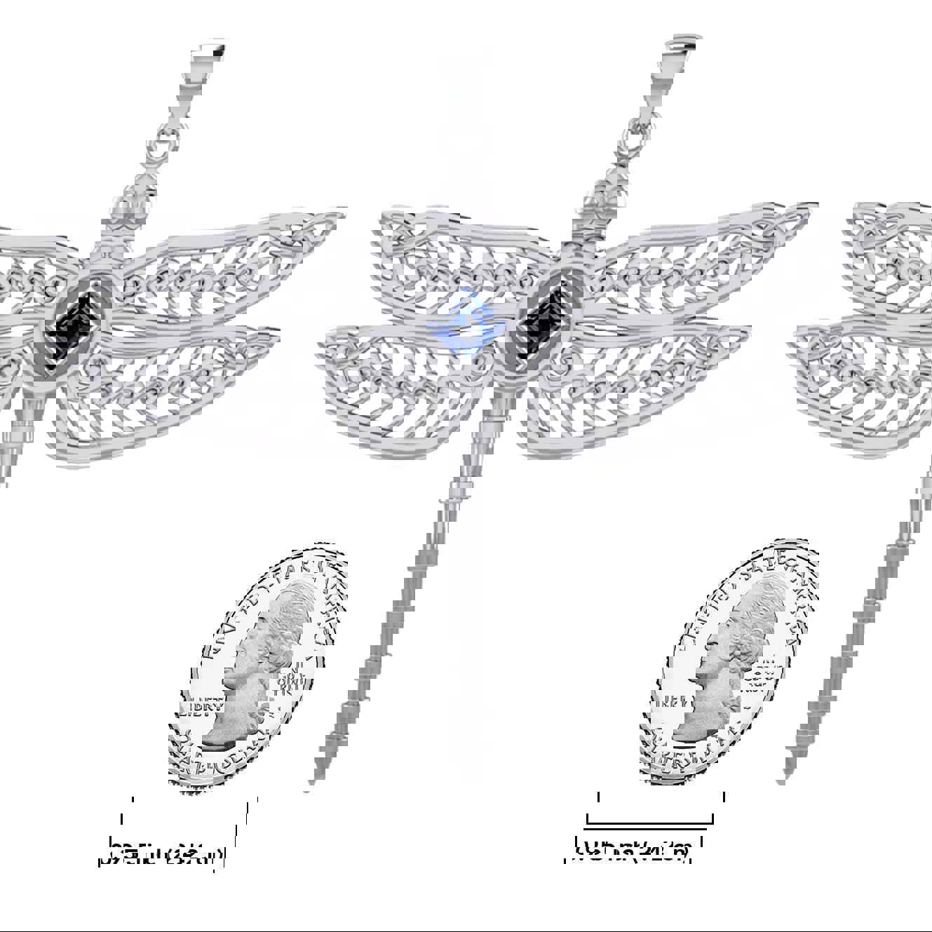 Dragonfly with Facet Gemstone NA Symbol Silver Pendant TPD6163