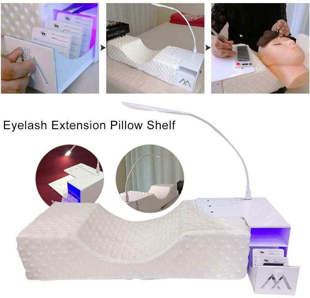 Eyelash Extension Set with Detachable U-Shaped Memory Foam Pillow, Acrylic Shelf, and Adjustable USB LED Light