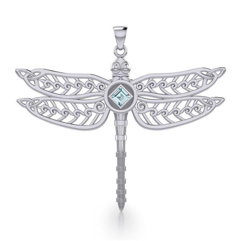 Dragonfly with Facet Gemstone NA Symbol Silver Pendant TPD6163