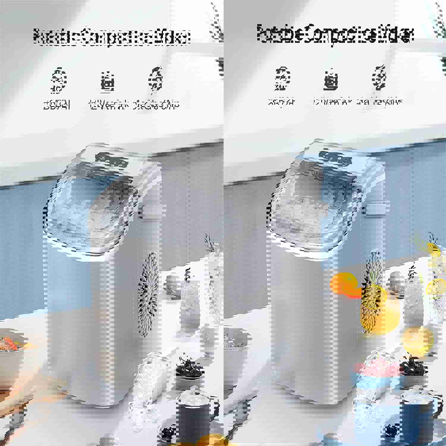 Portable Ice Maker Machine with Self-Cleaning, 26Lbs/24H, 9 Ice Cubes in 8 Mins for Home/Office/Kitchen (Grey)