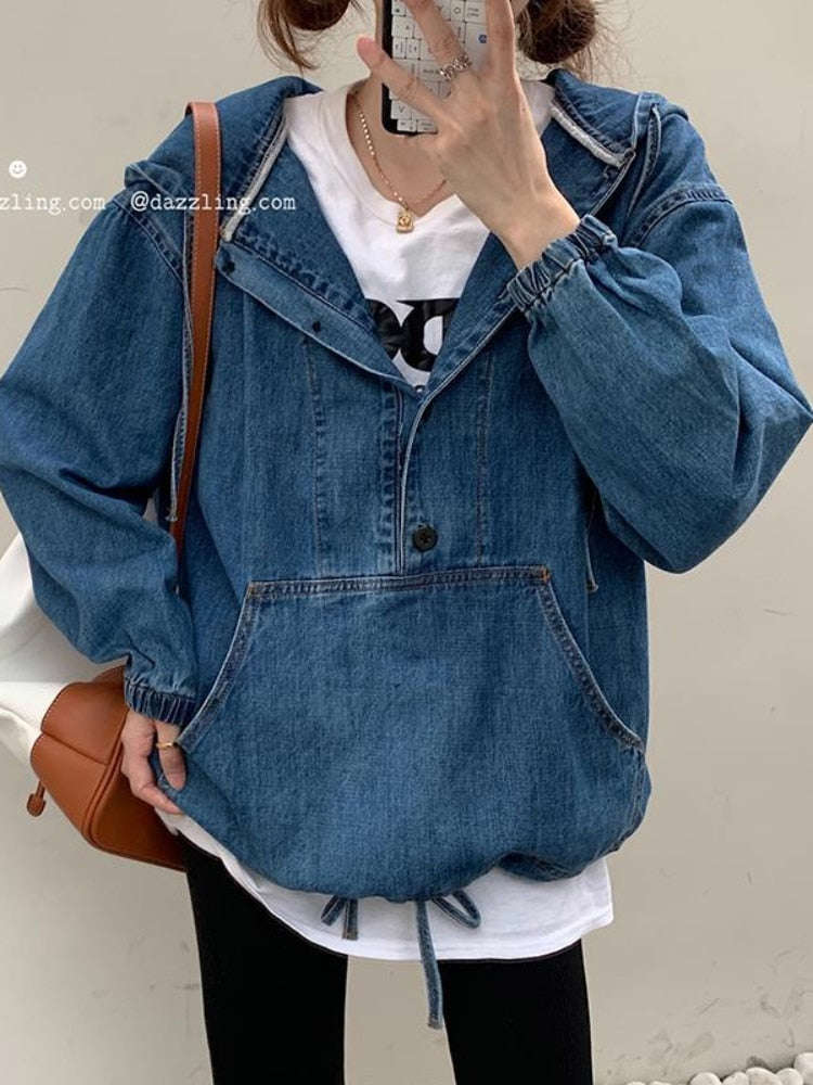 Trizchlor Casual Denim Sweatshirt - Oversized Coat Korean Fashion Long Sleeve Hoodie